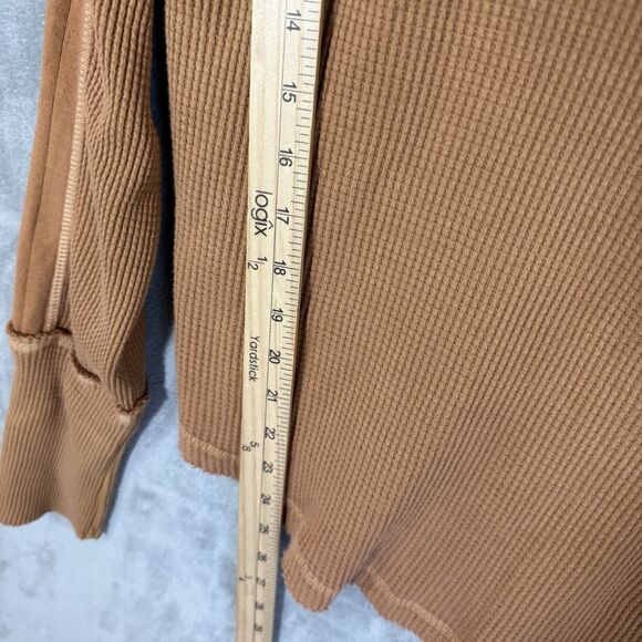 NWT Free People Hoodie XL Margo Bran Burnt Orange Waffle Knit Pullover V Neck - Picture 5 of 10